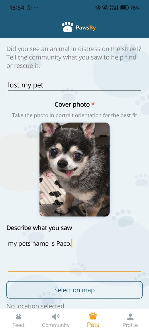 Reporting a pet emergency to the community