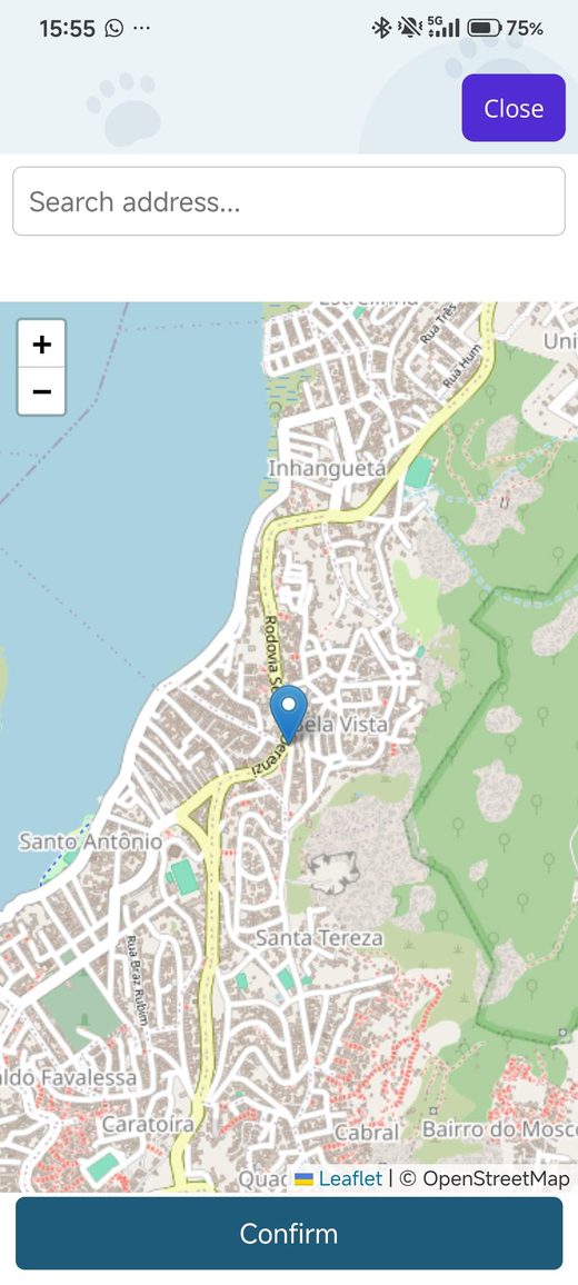 Picking the location of a pet emergency on the map
